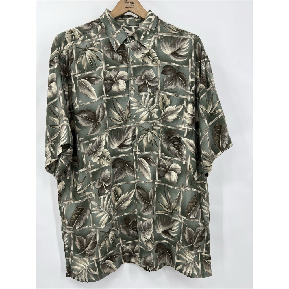 Men's XL Hawaiian Shirt‎ Short Sleeve Button Up Olive Green Camp Luau Cruisewear